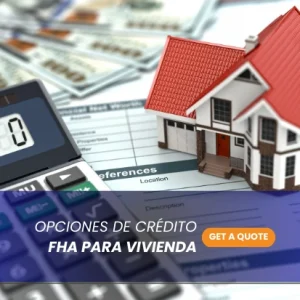 Calculadora y casa en miniatura representando prestamos fha